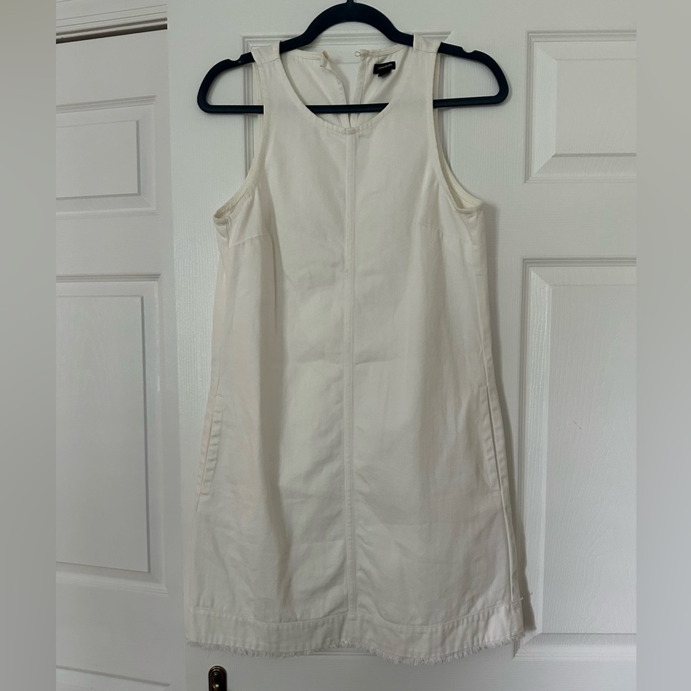 JCrew white denim mini dress with raw hem